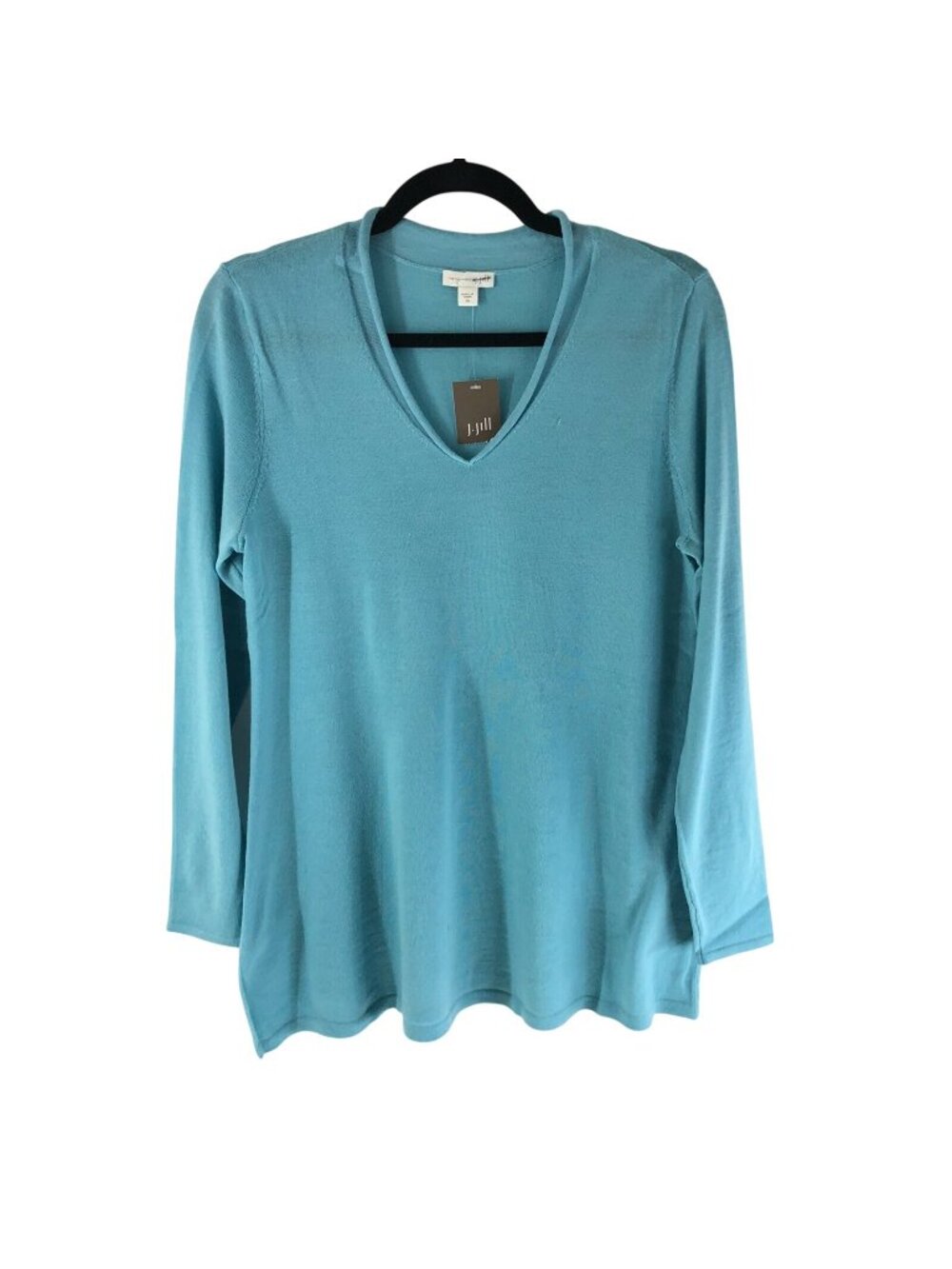 J Jill Womens Tunic Sweater Merino Wool V Neck Long Sleeve Blue Size XS
